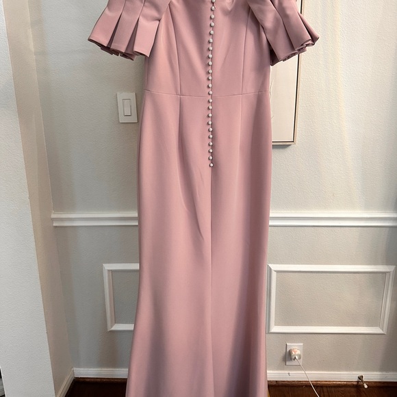 Alexander by Daymor 1569 Pleated Sleeve Plunging Neck Dress blush - Picture 3 of 7